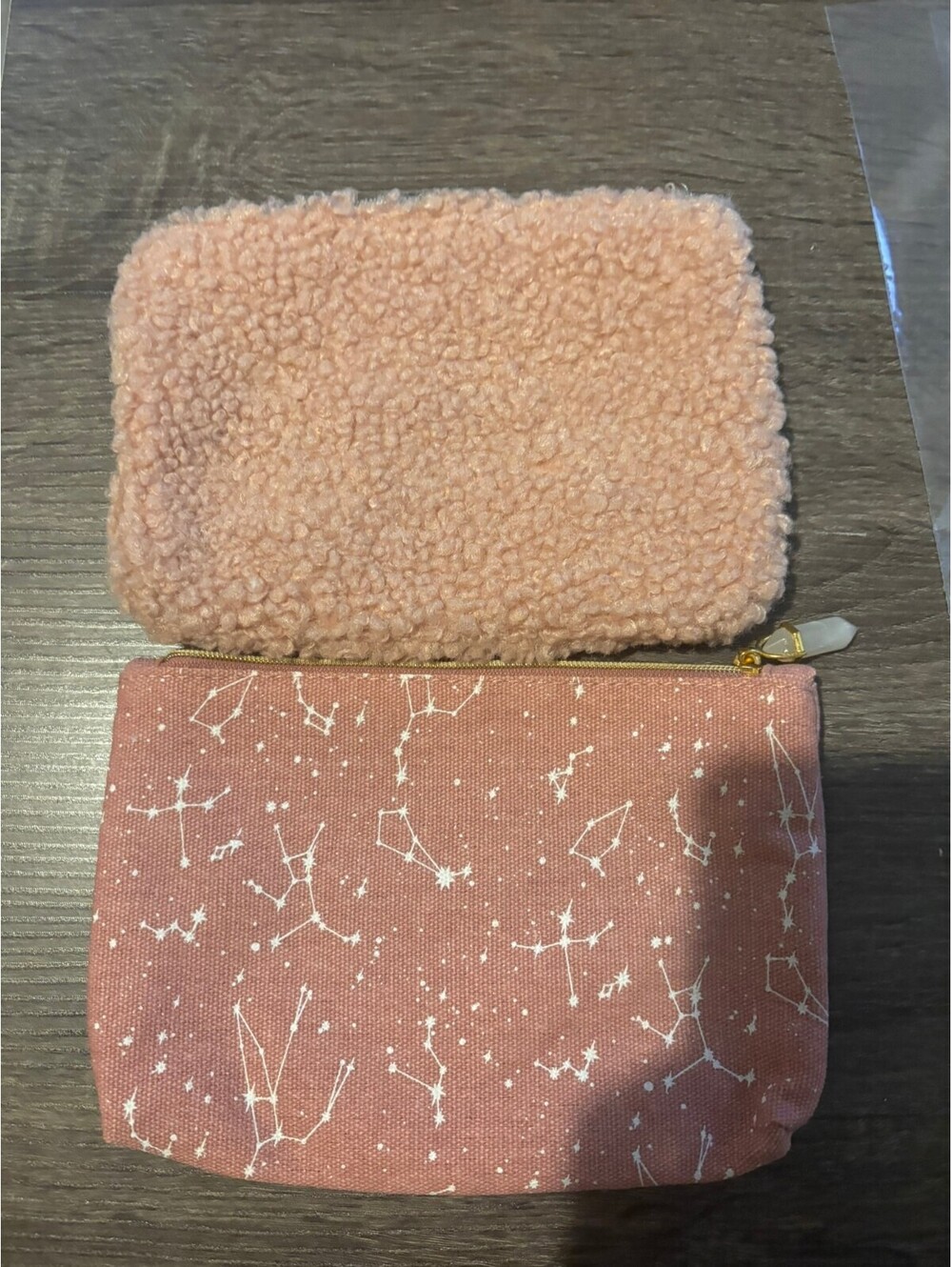 Sherpa and pink splatter zip pouches set ipsy